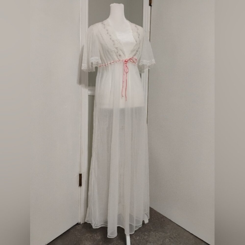 Vintage Dream Away Floral Ribbon Short Sleeve Night Gown Sz S